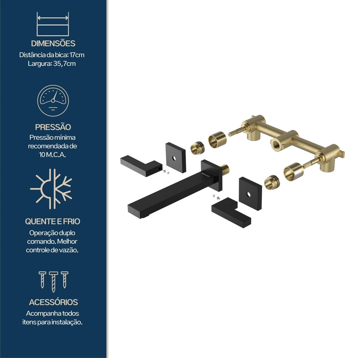 TORNEIRA DUPLO COMANDO DE PAREDE Q/F VERCCI PRETO