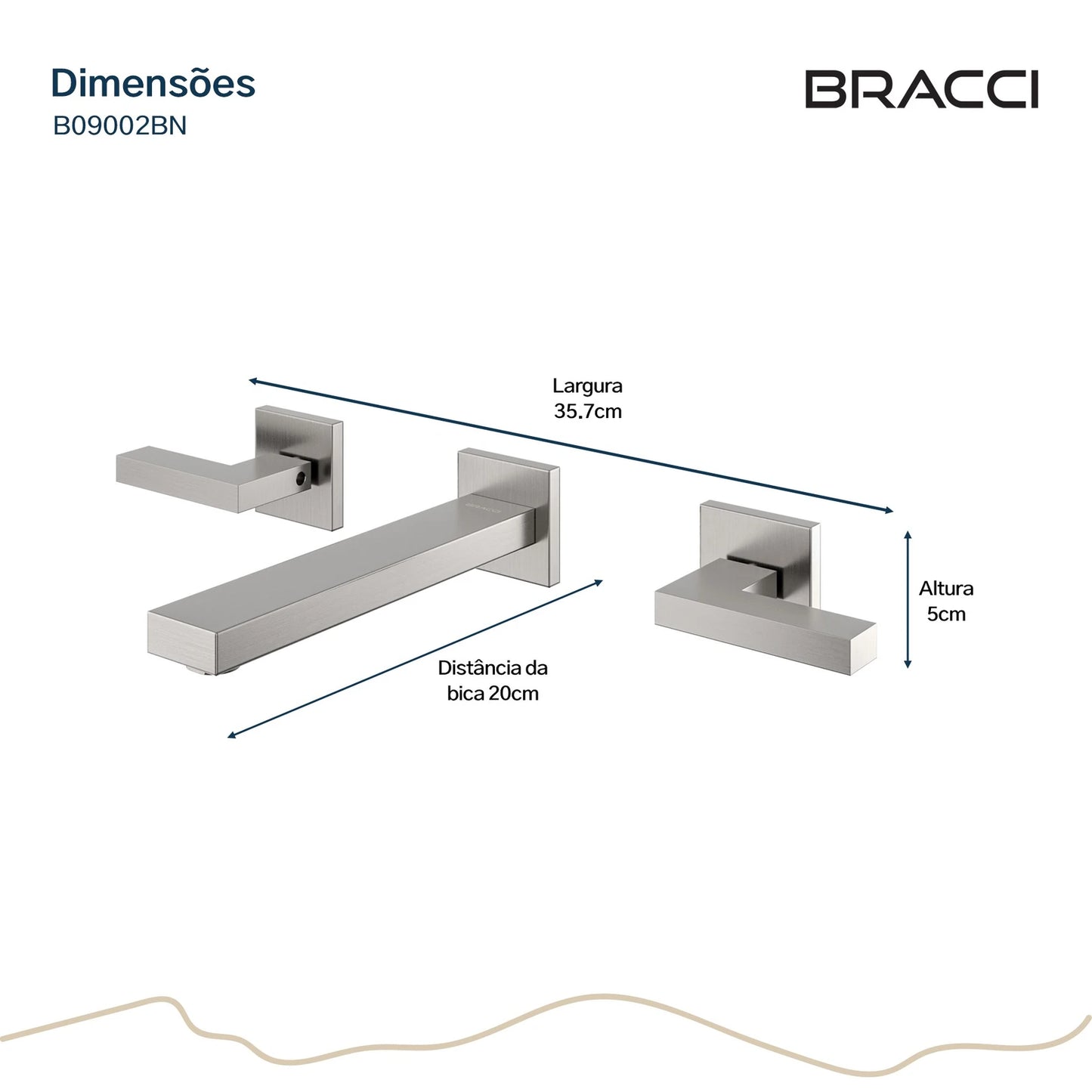 TORNEIRA DUPLO COMANDO DE PAREDE Q/F VERCCI AÇO ESCOVADO