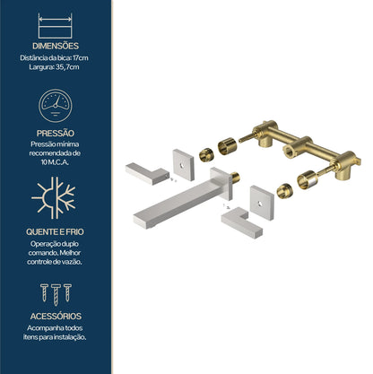 TORNEIRA DUPLO COMANDO DE PAREDE Q/F VERCCI AÇO ESCOVADO