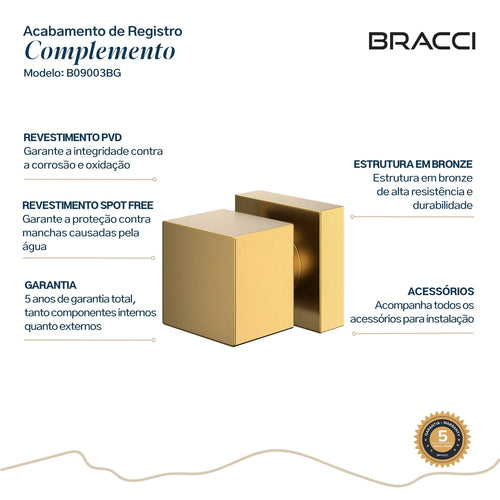 ACABAMENTO DE REGISTRO QUADRADO DOURADO ESCOVADO