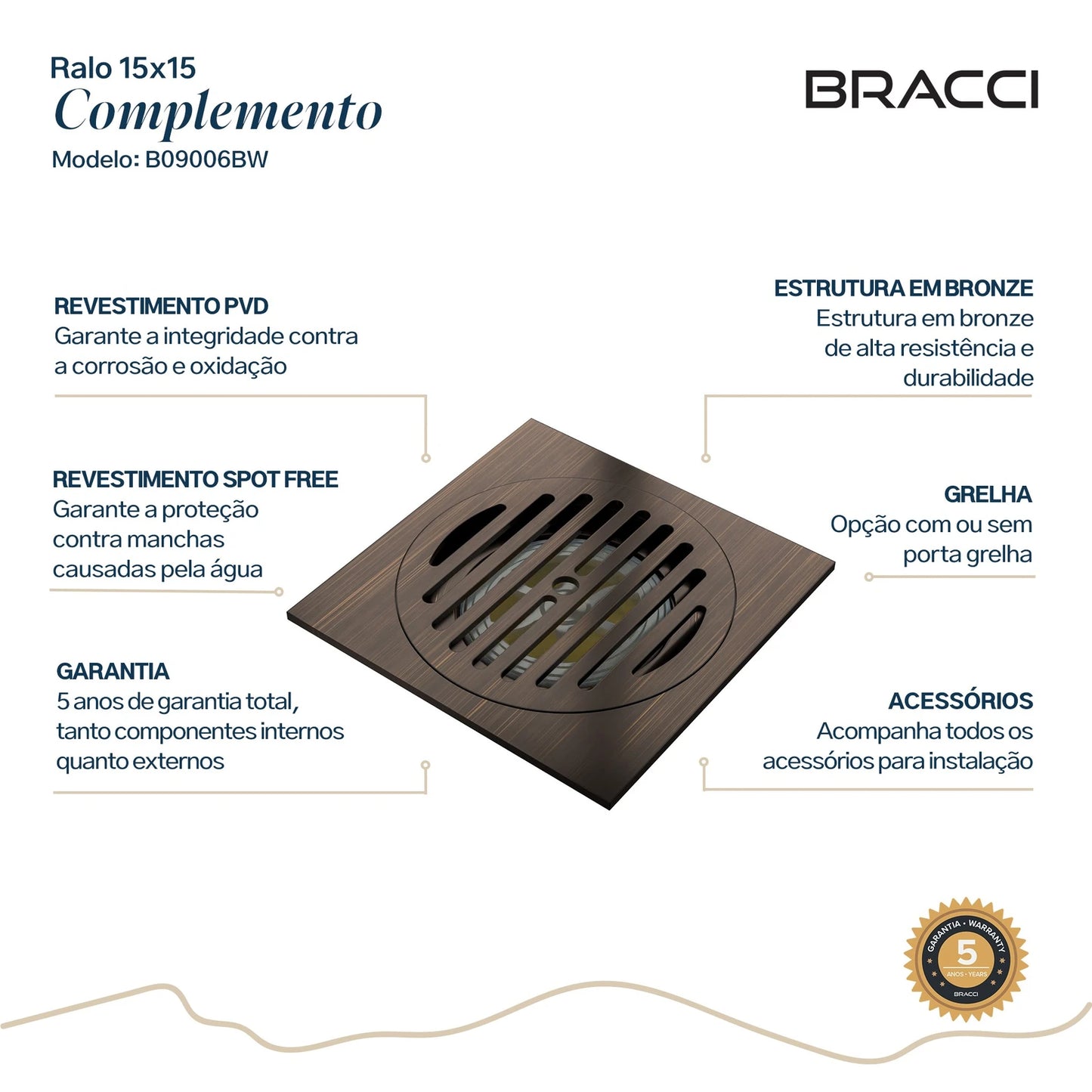 RALO 15X15 BRONZE ESCOVADO