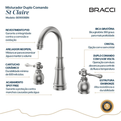 TORNEIRA DUPLO COMANDO Q/F ST CLAIRE AÇO ESCOVADO