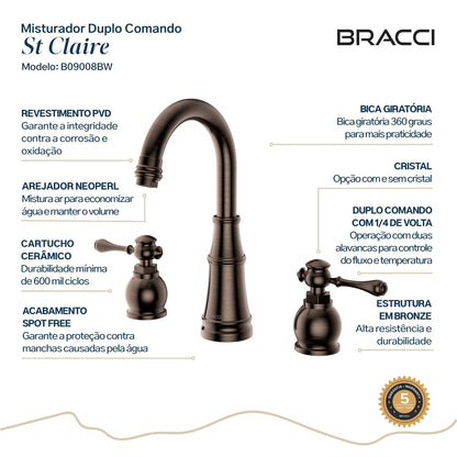 TORNEIRA DUPLO COMANDO Q/F ST CLAIRE BRONZE ESCOVADO