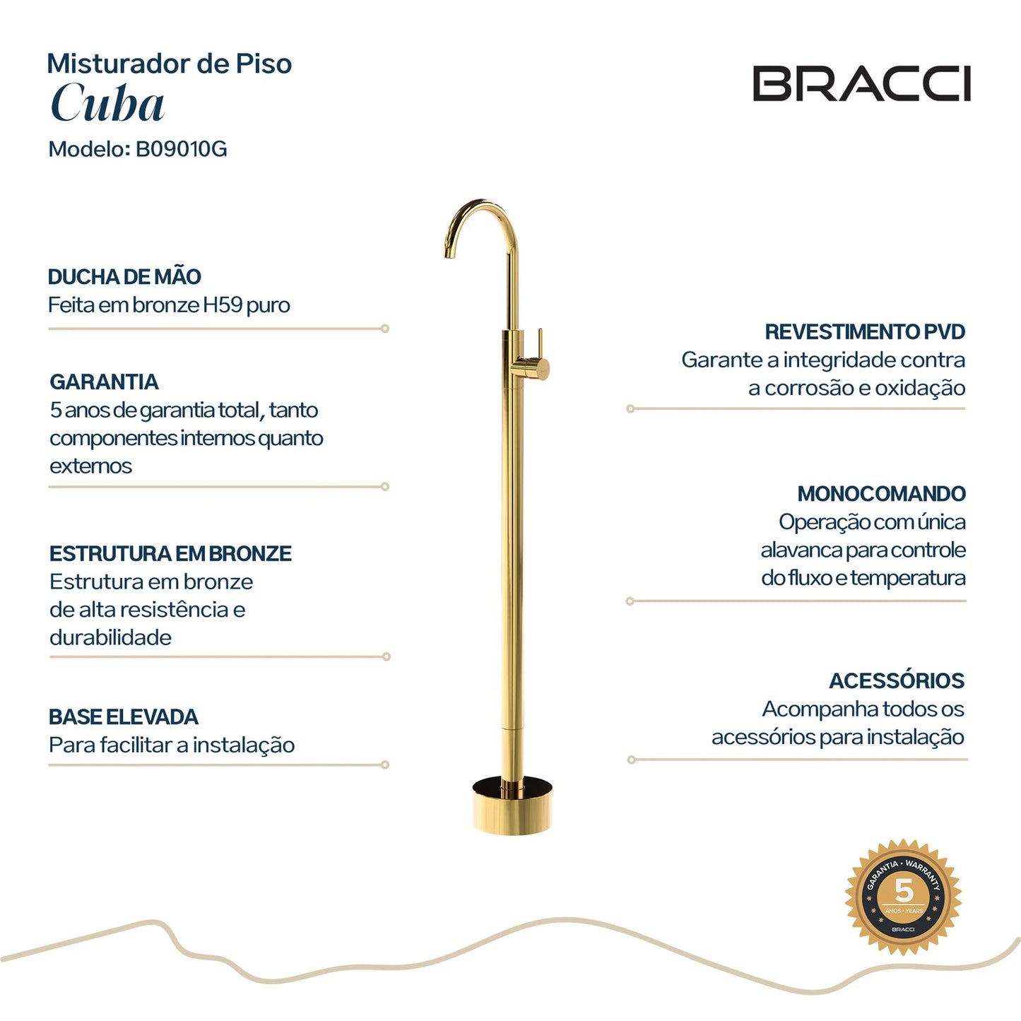 TORNEIRA MONOCOMANDO DE PISO Q/F PARA CUBA DOURADO