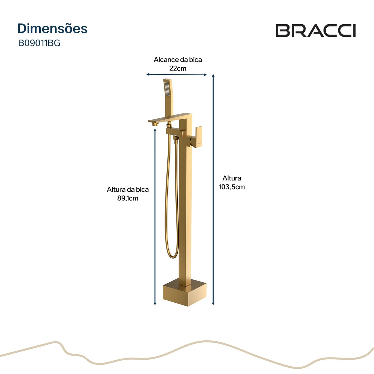 TORNEIRA MONOCOMANDO Q/F PARA BANHEIRAS DOURADO ESCOVADO