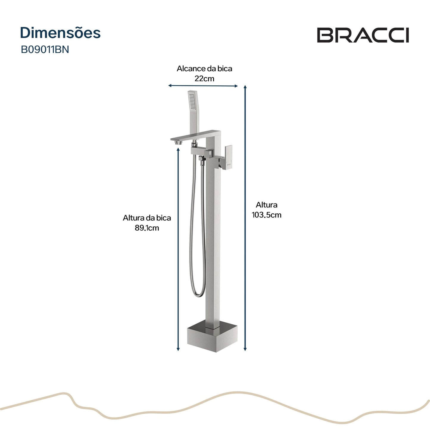 TORNEIRA MONOCOMANDO Q/F PARA BANHEIRAS AÇO ESCOVADO