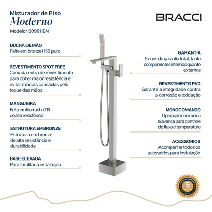 TORNEIRA MONOCOMANDO Q/F PARA BANHEIRAS AÇO ESCOVADO