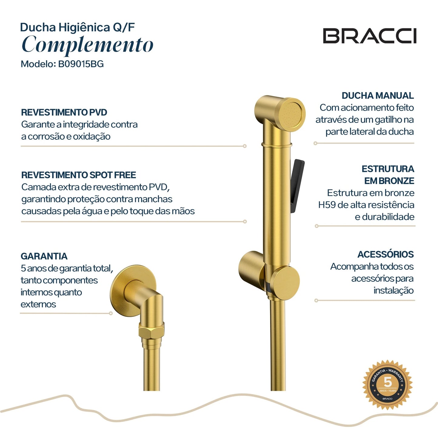 KIT DUCHA HIGIÊNICA QUENTE/FRIA DOURADO ESCOVADO