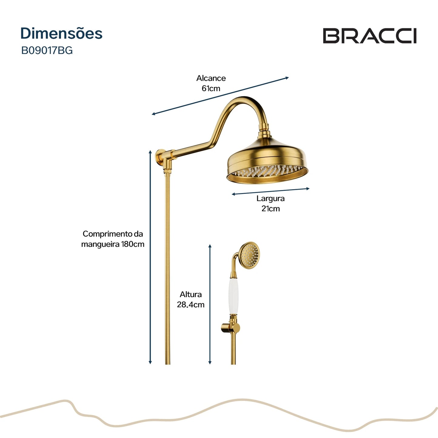 CHUVEIRO COM DESVIADOR DOURADO ESCOVADO ST CLAIRE