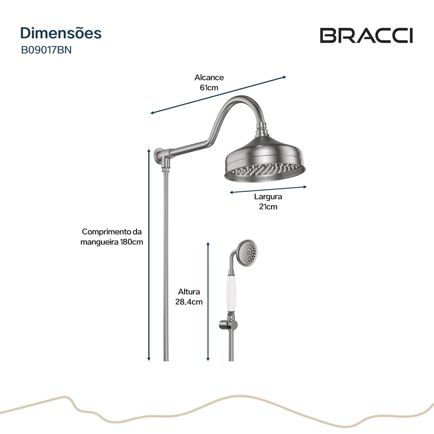 CHUVEIRO COM DESVIADOR AÇO ESCOVADO ST CLAIRE