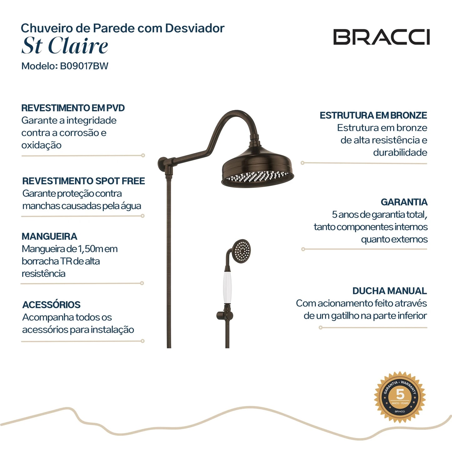 CHUVEIRO COM DESVIADOR BRONZE ESCOVADO