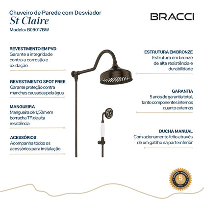 CHUVEIRO COM DESVIADOR BRONZE ESCOVADO