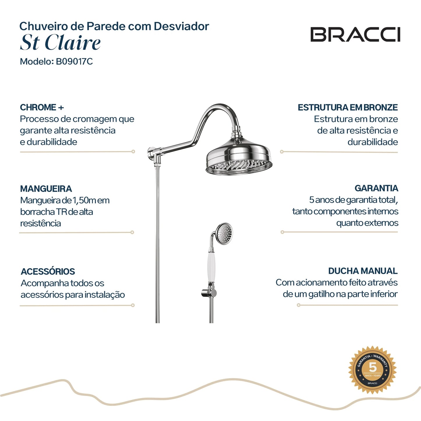 CHUVEIRO COM DESVIADOR CROMADO ST CLAIRE