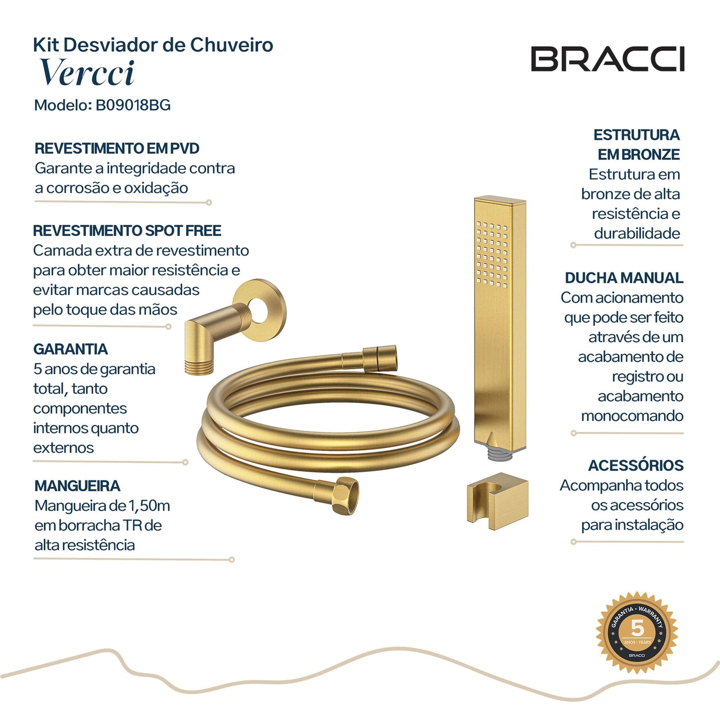 KIT DESVIADOR CHUVEIRO DE TETO MODERNO DOURADO ESCOVADO