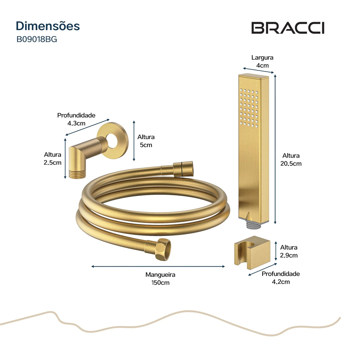 KIT DESVIADOR CHUVEIRO DE TETO MODERNO DOURADO ESCOVADO