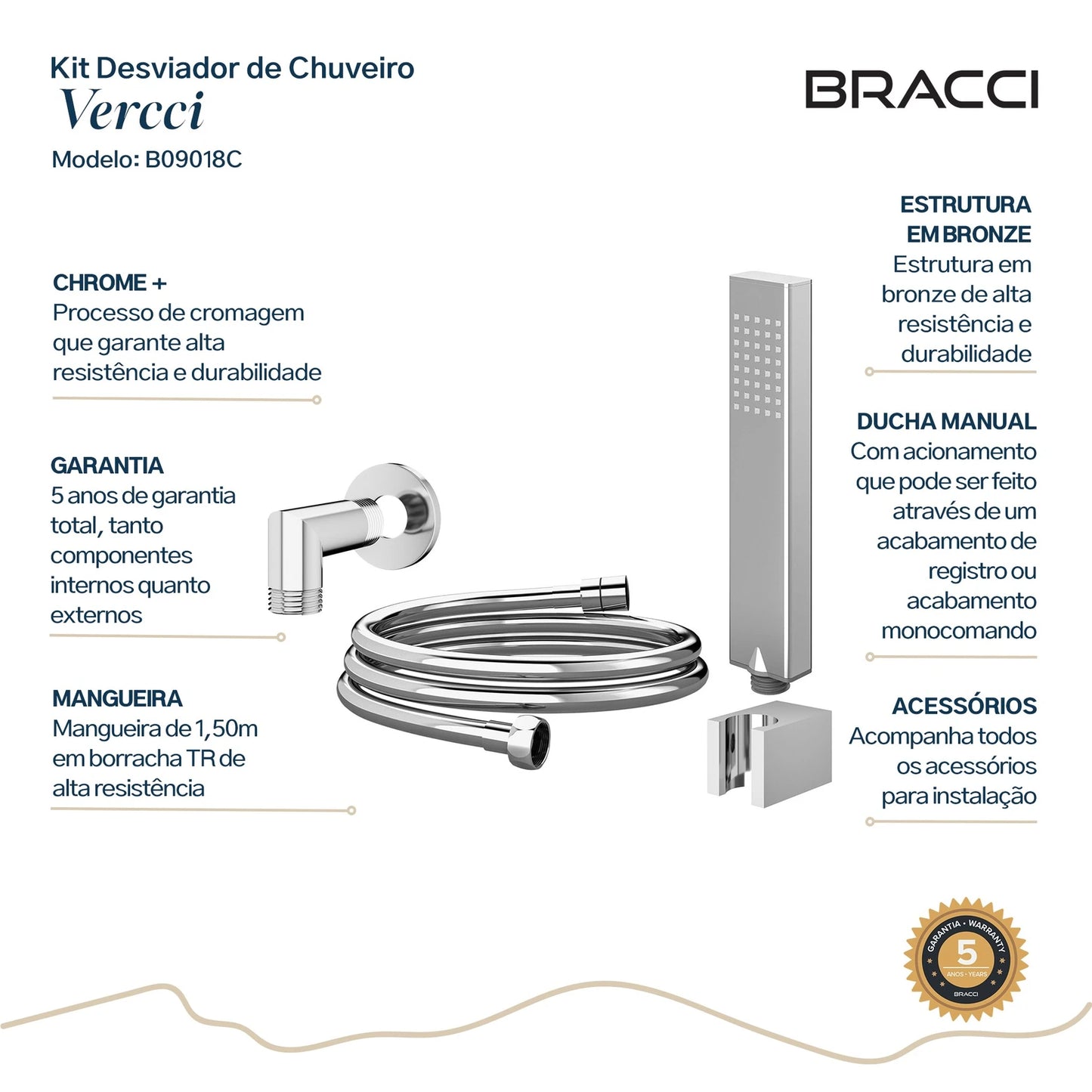 KIT DESVIADOR CHUVEIRO DE TETO MODERNO CROMADO