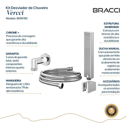 KIT DESVIADOR CHUVEIRO DE TETO MODERNO CROMADO