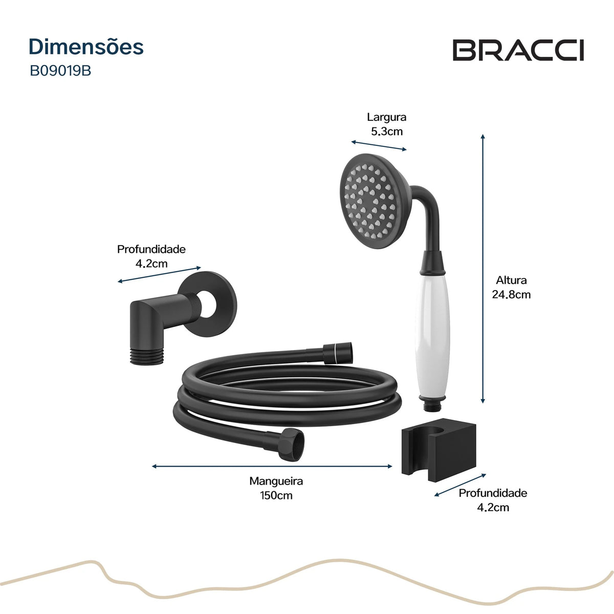 KIT DESVIADOR CHUVEIRO DE TETO CLÁSSICO PRETO FOSCO