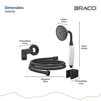 KIT DESVIADOR CHUVEIRO DE TETO CLÁSSICO PRETO FOSCO