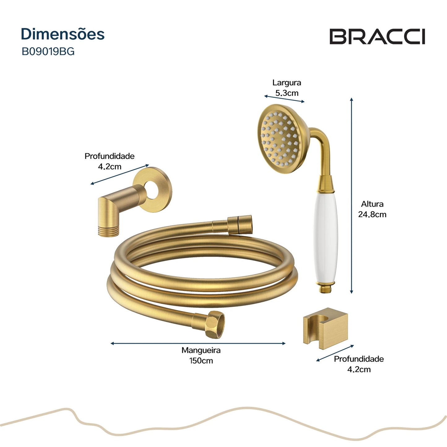KIT DESVIADOR CHUVEIRO DE TETO CLÁSSICO DOURADO ESCOVADO