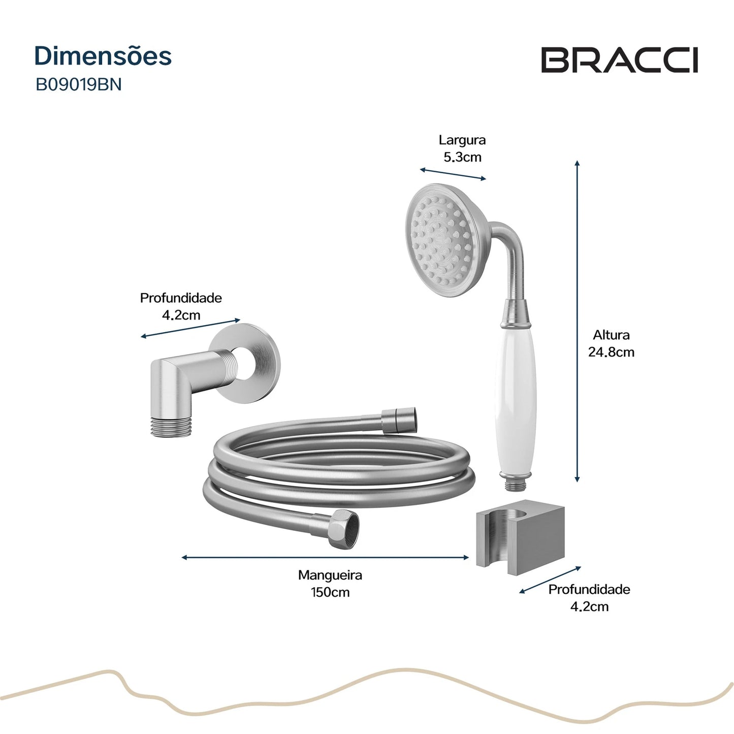 KIT DESVIADOR CHUVEIRO DE TETO CLÁSSICO AÇO ESCOVADO