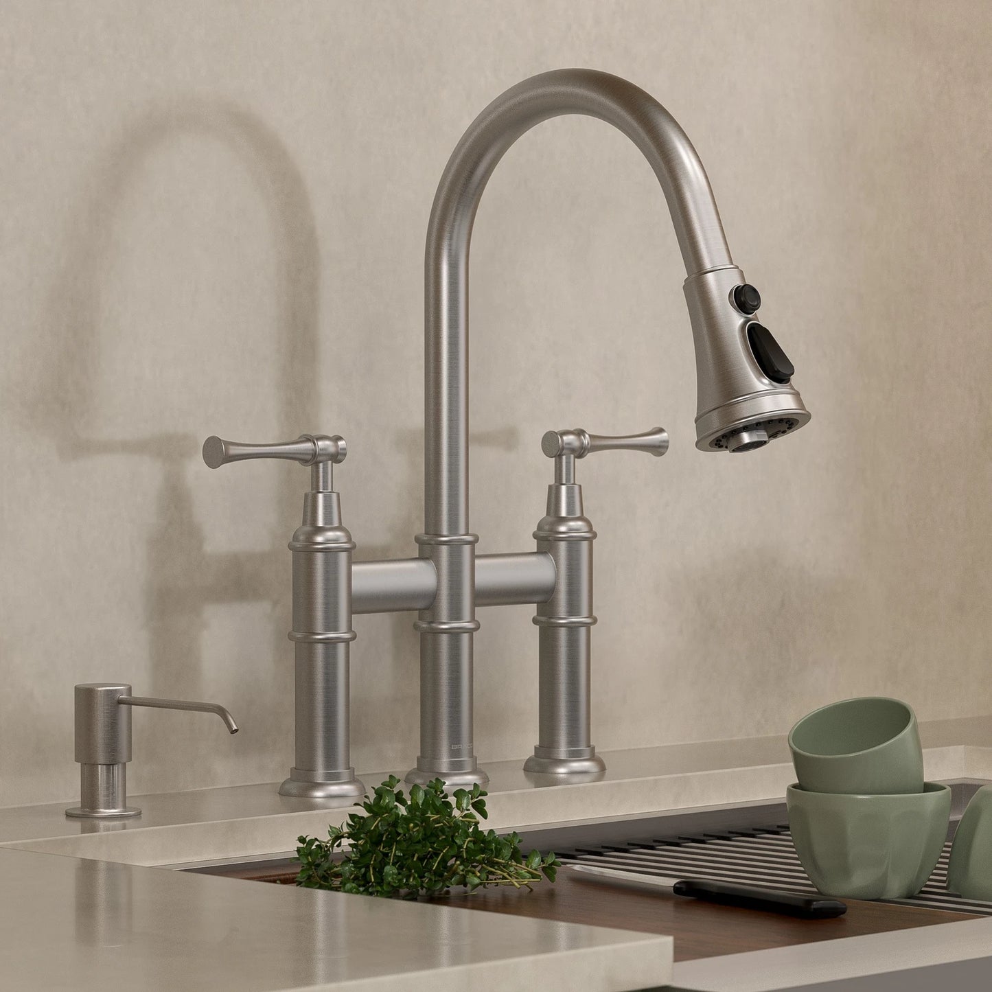 TORNEIRA DUPLO COMANDO Q/F BRIDGE AÇO ESCOVADO