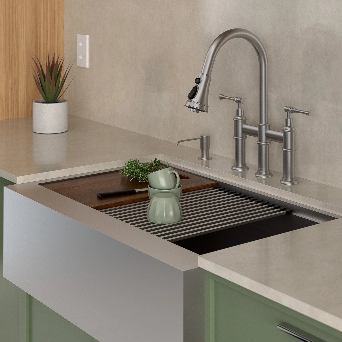 TORNEIRA DUPLO COMANDO Q/F BRIDGE AÇO ESCOVADO