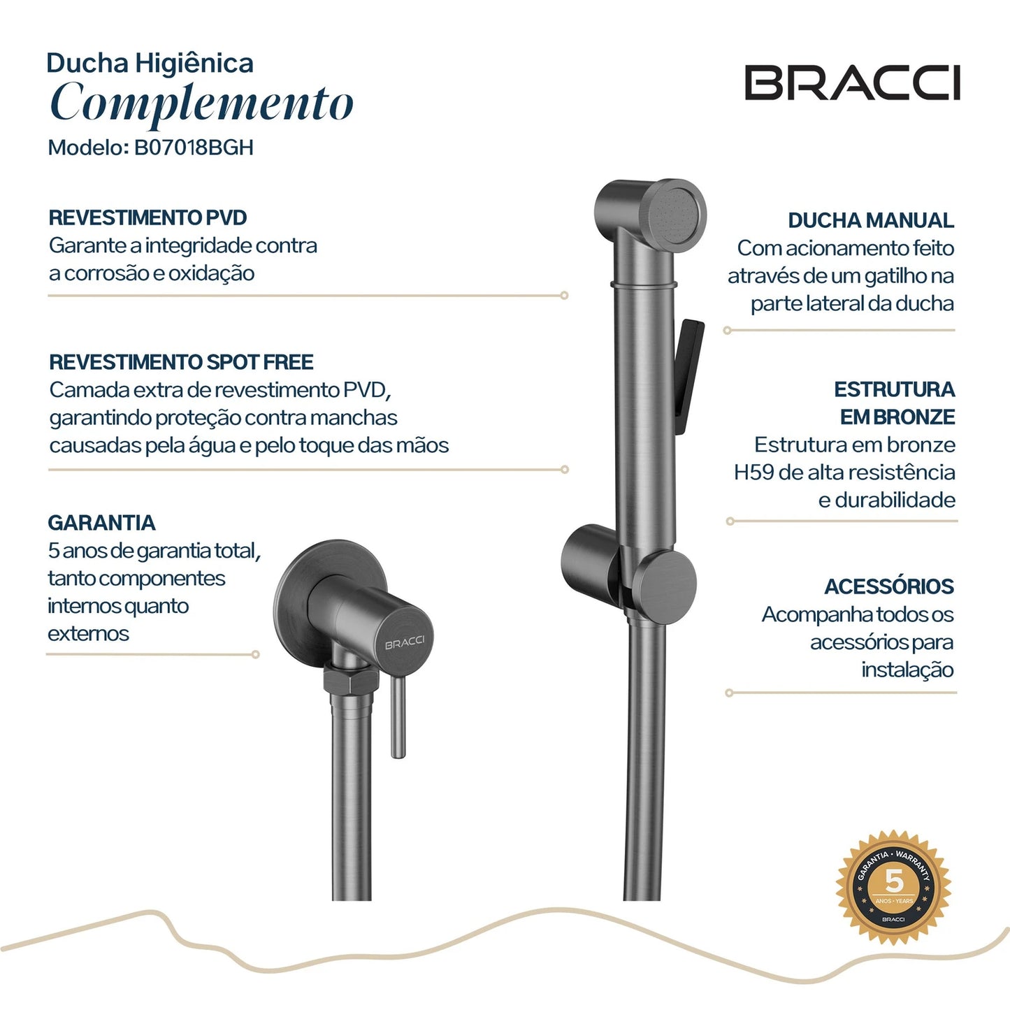 DUCHA HIGIÊNICA GRAFITE ESCOVADO ÁGUA FRIA