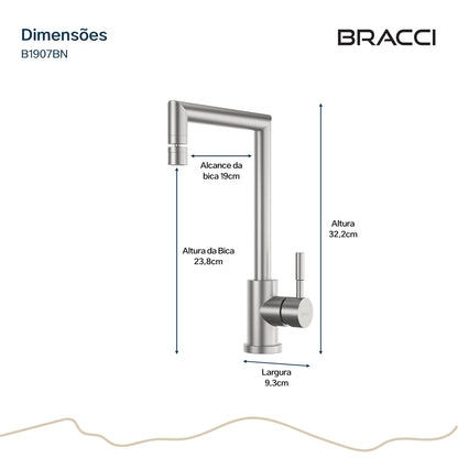 TORNEIRA MONOCOMANDO Q/F ST LOUISE BASIC AÇO ESCOVADO