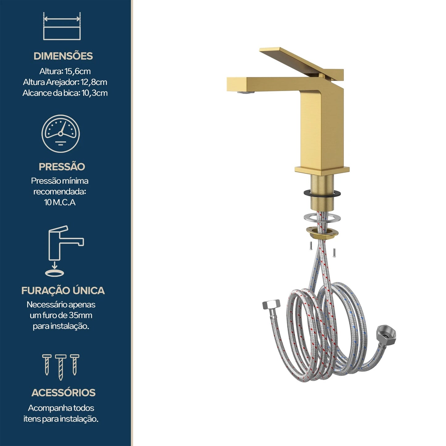 TORNEIRA MONOCOMANDO Q/F NEW VERCCI DOURADO ESCOVADO