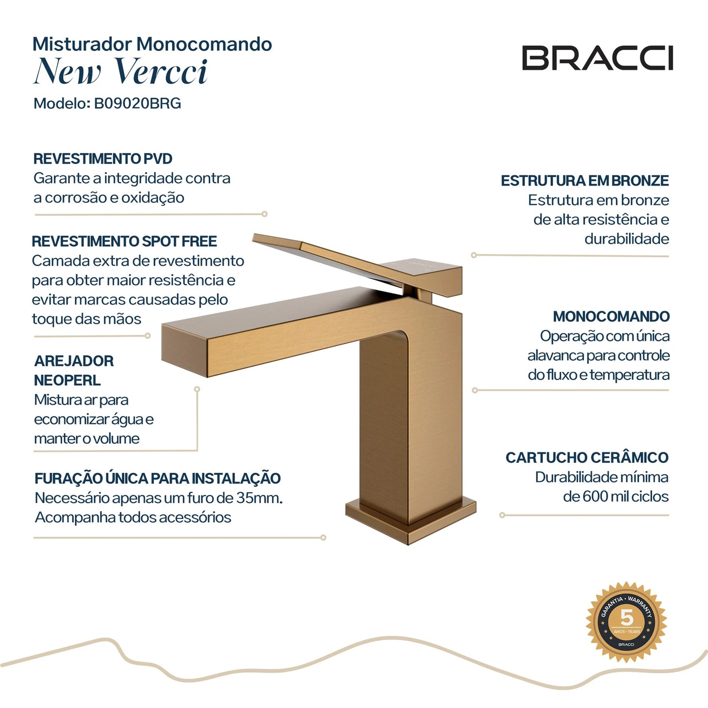 TORNEIRA MONOCOMANDO Q/F NEW VERCCI ROSE ESCOVADO