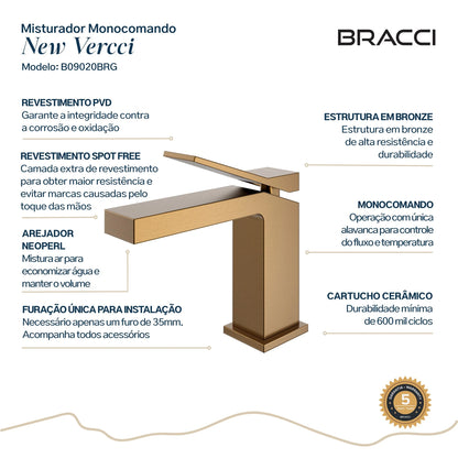 TORNEIRA MONOCOMANDO Q/F NEW VERCCI ROSE ESCOVADO
