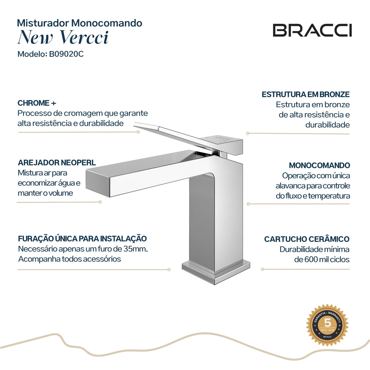 TORNEIRA MONOCOMANDO Q/F NEW VERCCI CROMADO