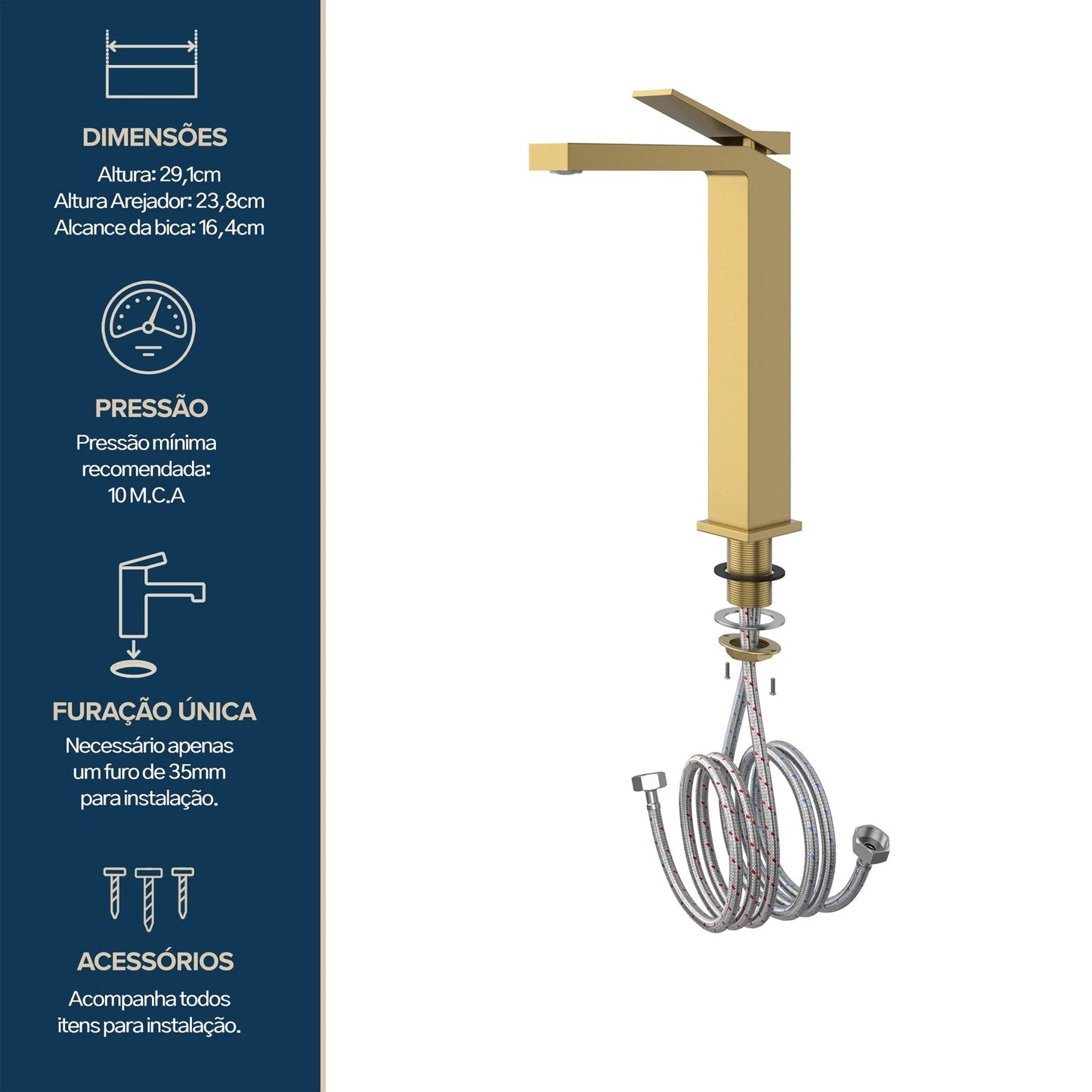 TORNEIRA MONOCOMANDO Q/F NEW VERCCI DOURADO ESCOVADO