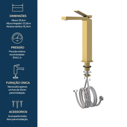 TORNEIRA MONOCOMANDO Q/F NEW VERCCI DOURADO ESCOVADO