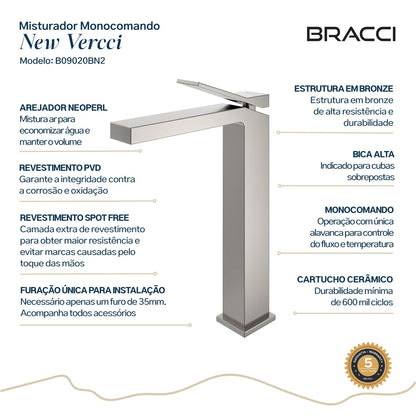 TORNEIRA MONOCOMANDO Q/F NEW VERCCI AÇO ESCOVADO