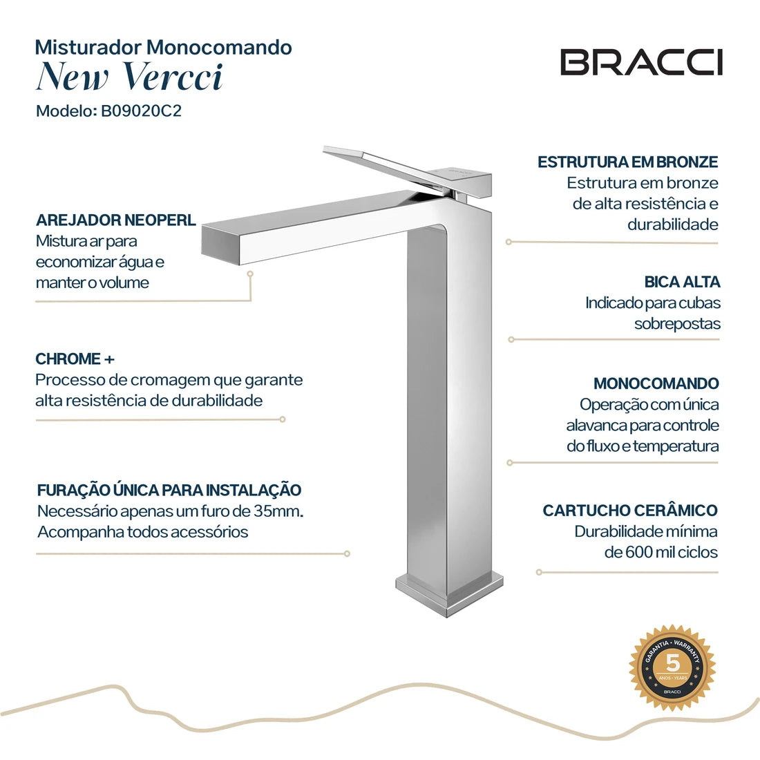 TORNEIRA MONOCOMANDO Q/F NEW VERCCI CROMADO