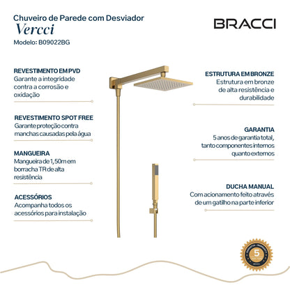 CHUVEIRO COM DESVIADOR DOURADO ESCOVADO VERCCI