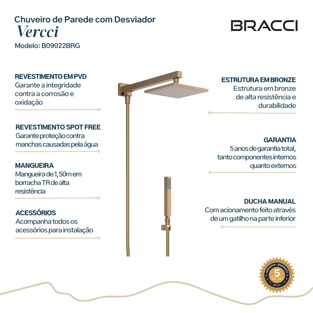 CHUVEIRO COM DESVIADOR ROSE ESCOVADO VERCCI