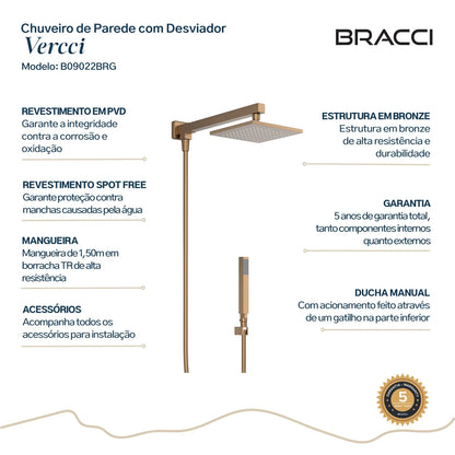 CHUVEIRO COM DESVIADOR ROSE ESCOVADO VERCCI