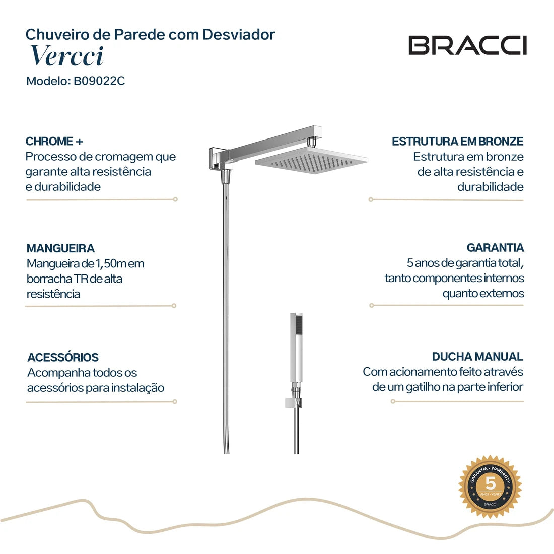 CHUVEIRO COM DESVIADOR CROMADO VERCCI