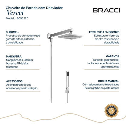 CHUVEIRO COM DESVIADOR CROMADO VERCCI