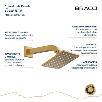 CHUVEIRO QUADRADO 15X15 DOURADO ESCOVADO