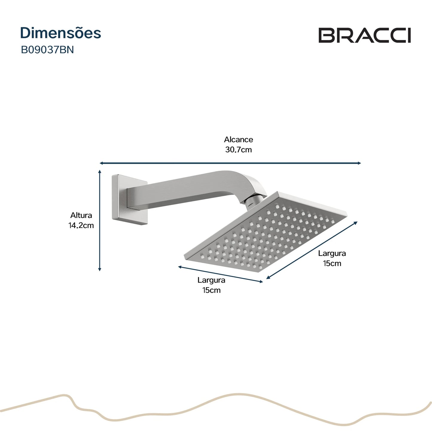 CHUVEIRO QUADRADO 15X15 AÇO ESCOVADO