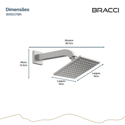 CHUVEIRO QUADRADO 15X15 AÇO ESCOVADO