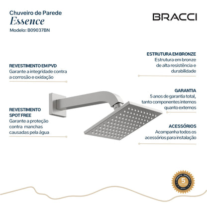 CHUVEIRO QUADRADO 15X15 AÇO ESCOVADO