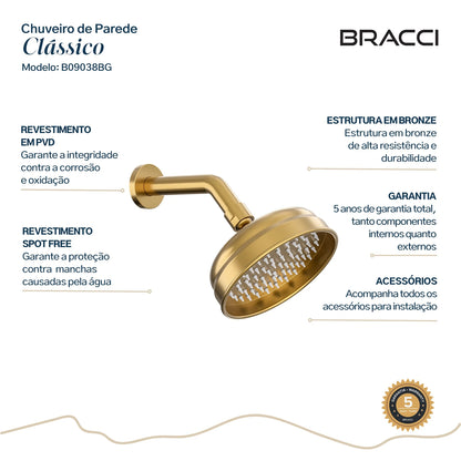 CHUVEIRO CLÁSSICO ST CLAIRE 6 POL DOURADO ESCOVADO