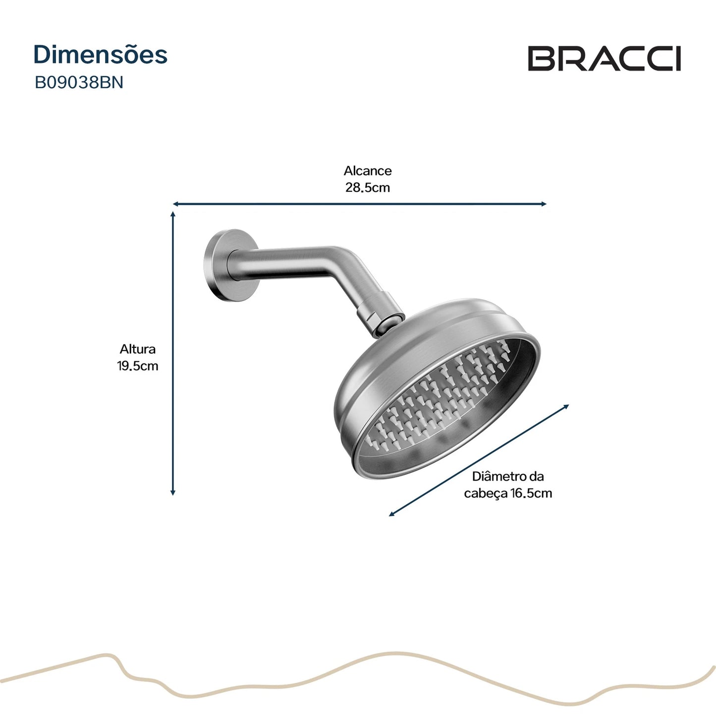 CHUVEIRO CLÁSSICO ST CLAIRE 6 POL AÇO ESCOVADO