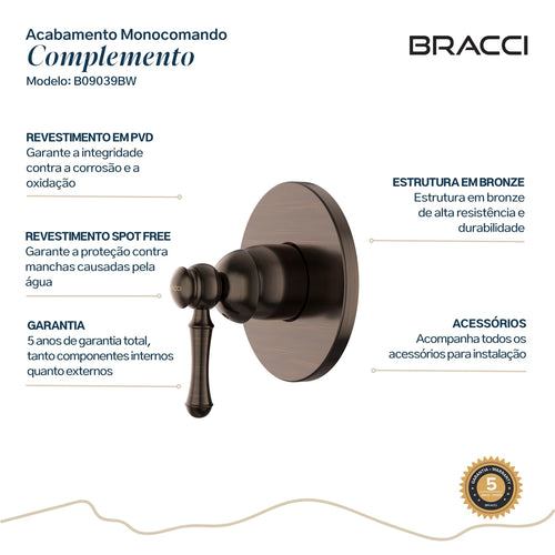ACABAMENTO MONOCOMANDO CHUVEIRO CLÁSSICO BRONZE ESCOVADO