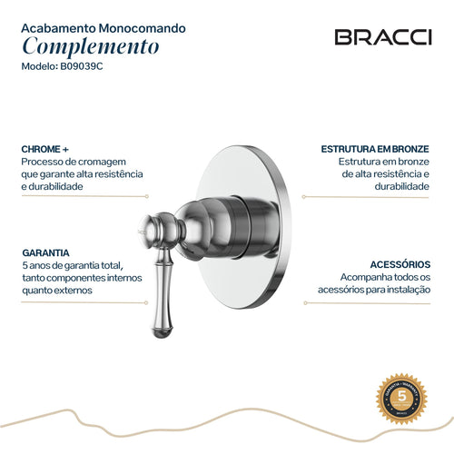 ACABAMENTO MONOCOMANDO CHUVEIRO CLÁSSICO CROMADO